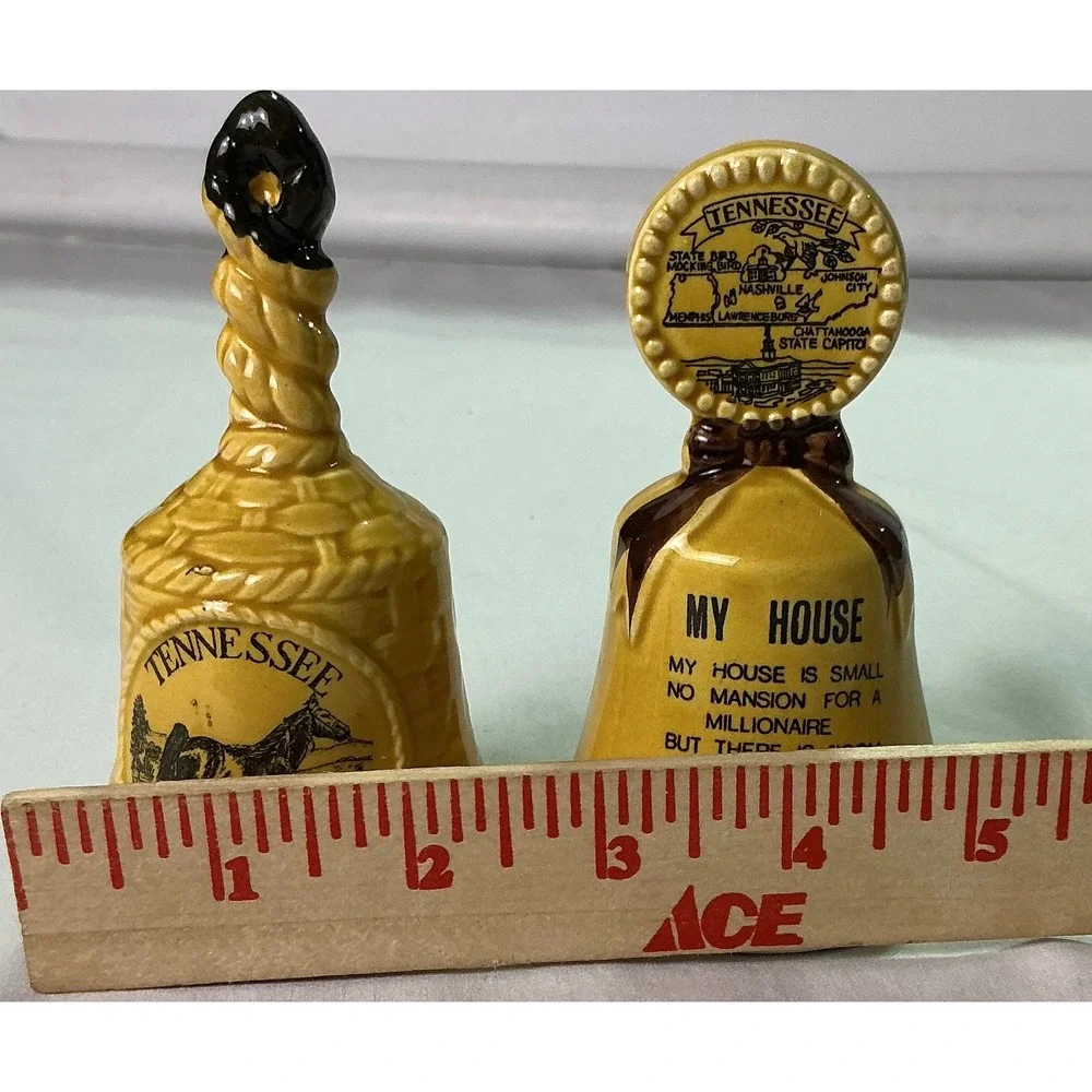 Vintage Tennessee Souvenir Bell Set Ceramic Bells My House Poem Horse MotifDecor